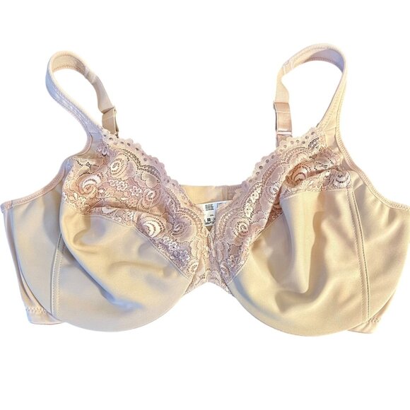 Glamorise 42F Wonderwire Lace Bra Underwire No Padding Unpadded Lace Nude - Picture 1 of 8